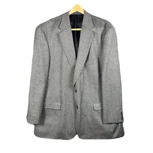 Alan Flusser Men's Grey Herringbone 100% Pure Lambswool Blazer Jacket‎ Size 48L